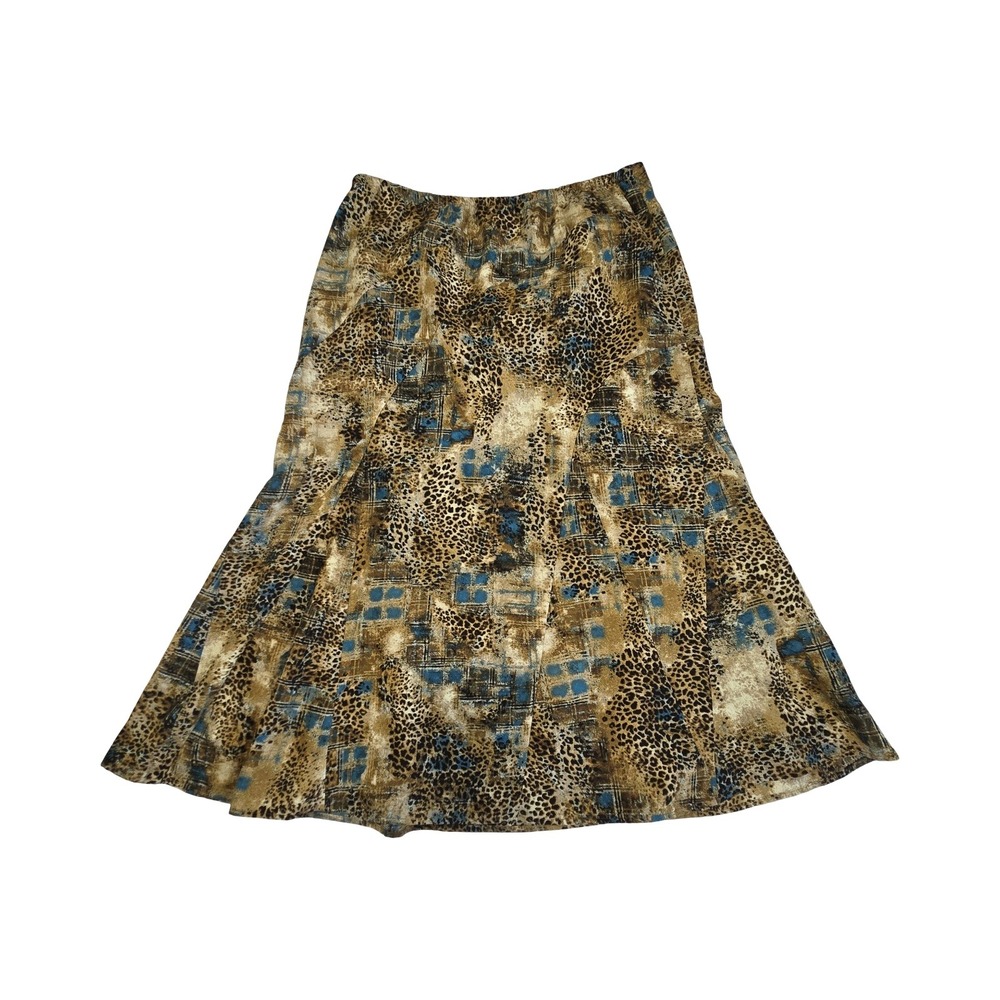 VTG Leopard Print Plaid Abstract Midi Skirt Brown Blue / MD 10 / Alt, boho